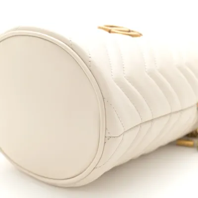 Gucci Mini GG Marmont 2.0 Bucket Bag White Calfskin Matelassé Leather Aged Gold Hardware