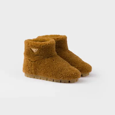 PRADA Brown sheepskin ankle boots
