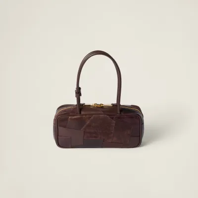 Miu Miu Beau Leather / Suede splicing Deep Brown Top-Handle Bags