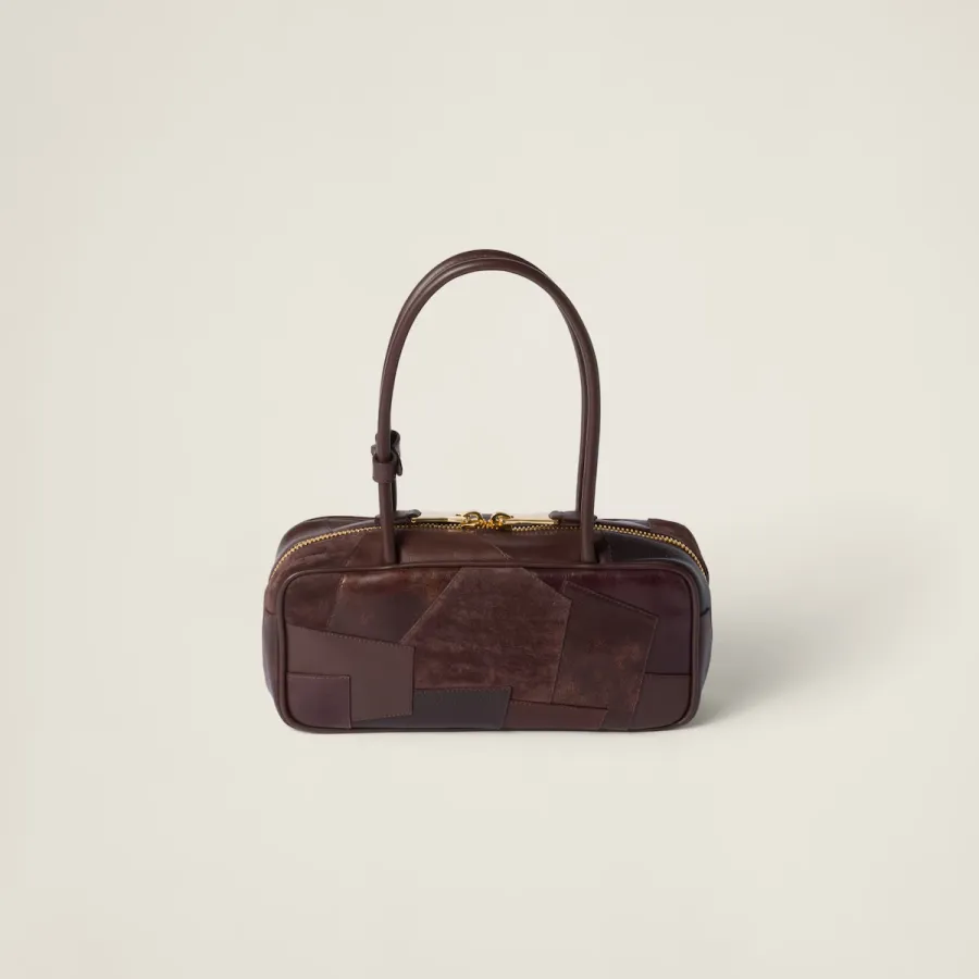 Miu Miu Beau Leather / Suede splicing Deep Brown Top-Handle Bags