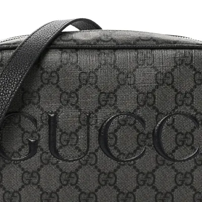 Gucci Mini Shoulder Bag Grey/Black GG Supreme Monogram Canvas Aged Silver Hardware