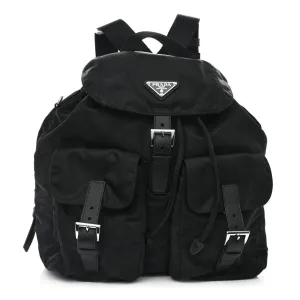 Prada Medium Backpack Black Re-Nylon & Saffiano Leather Silver Hardware