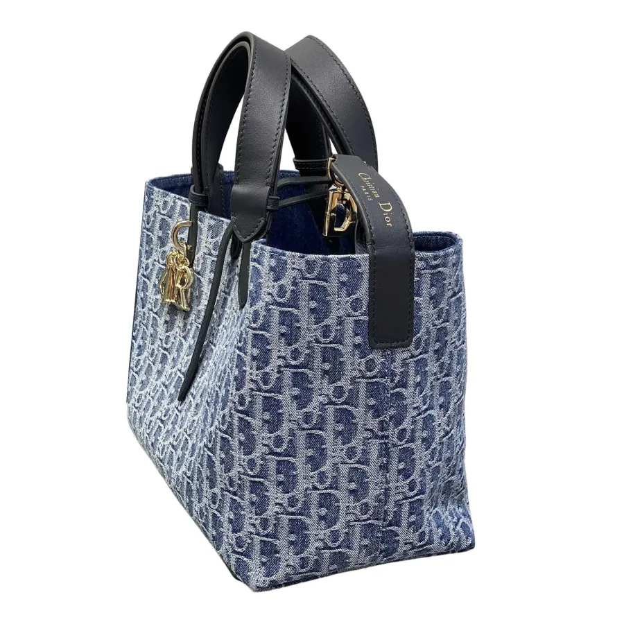 Dior Medium Dior Toujours Bag In Blue Denim Dior Oblique Jacquard With Gold Hardware