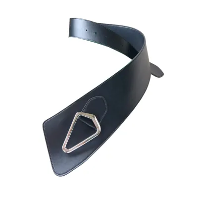 Bottega Veneta Women's Maxi Adjustable Belt In Black Calfskin With Silver Hardware 80mm