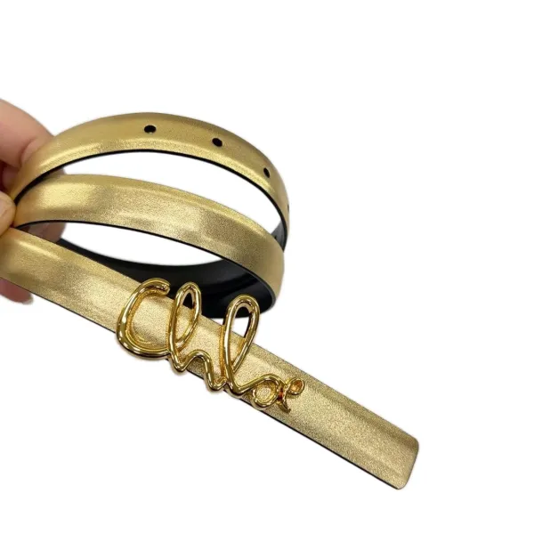 Chloe Logo Buckle Belt In Gold/Khaki/Brown/Red/Pink Calfskin With Gold Hardware 20mm - Image 3