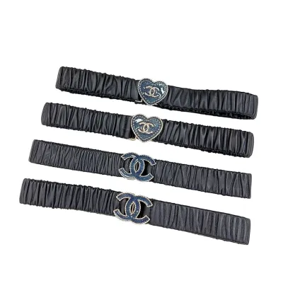 Chanel Women's Heart/CC Buckle Elastic Belt In Black Lambskin With Gold/Silver Hardware 30mm