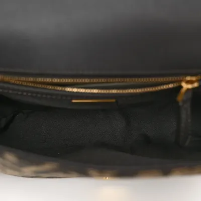 Fendi FF 1974 Midi Chain Baguette Tobacco/Moro Jacquard Fabric Aged Gold Hardware