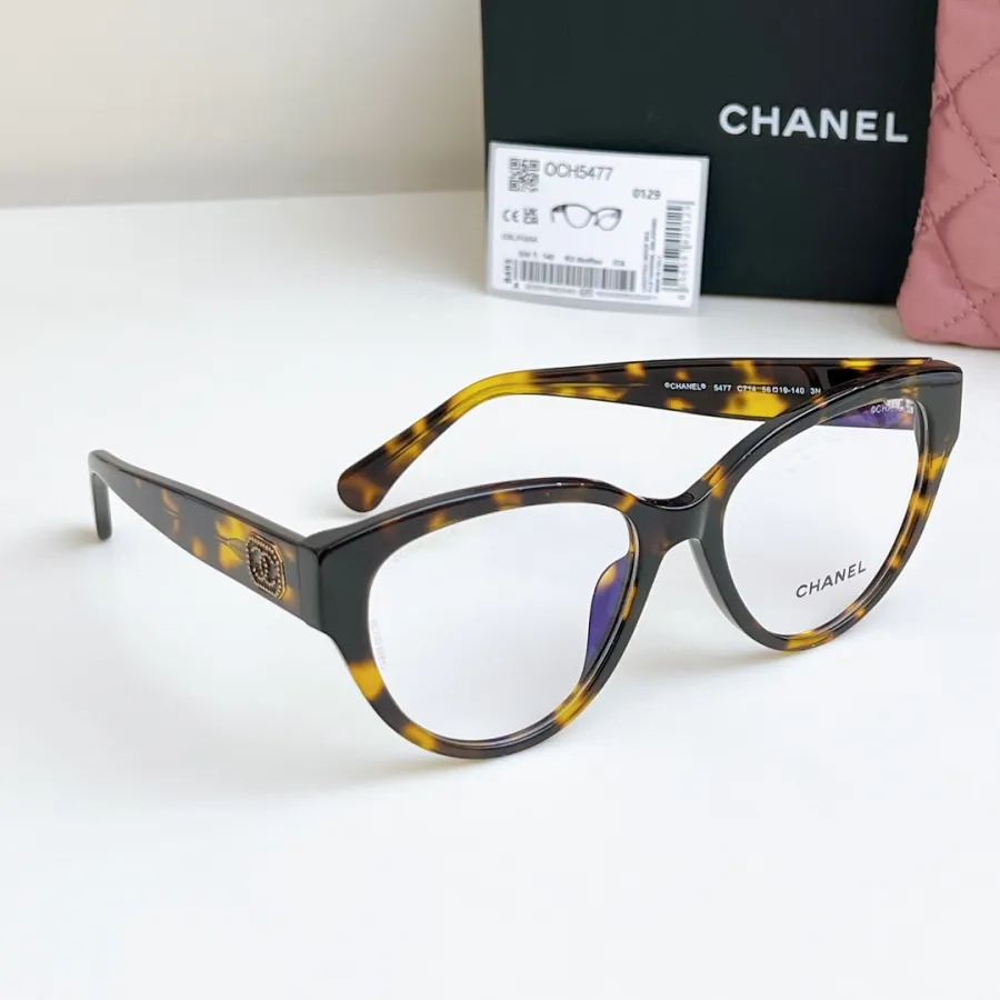 CHANEL glasses leopard-print black gold color size 55口16-140