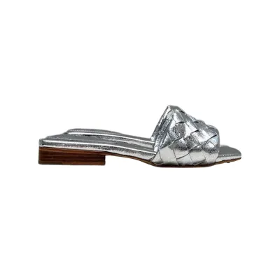 Bottega Veneta Parco Mule In Silver/Gold Intrecciato Leather Flat Mule Sandal