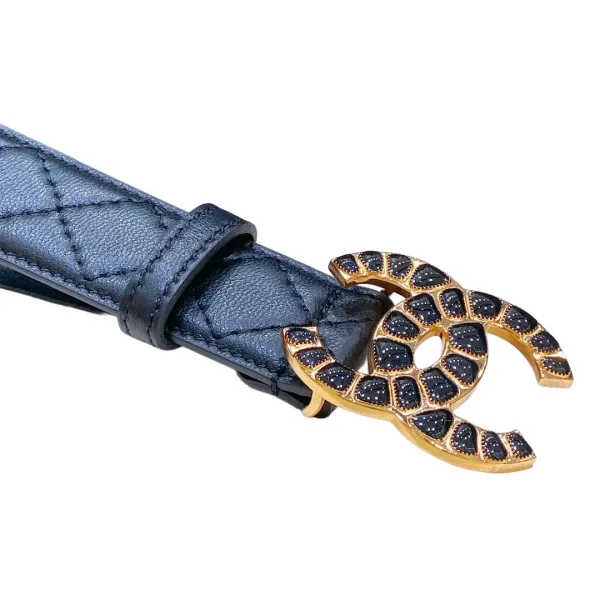 Chanel Women's CC Belt In Blue Diamond Stitching Calfskin With Gold Hardware 30mm - Image 2