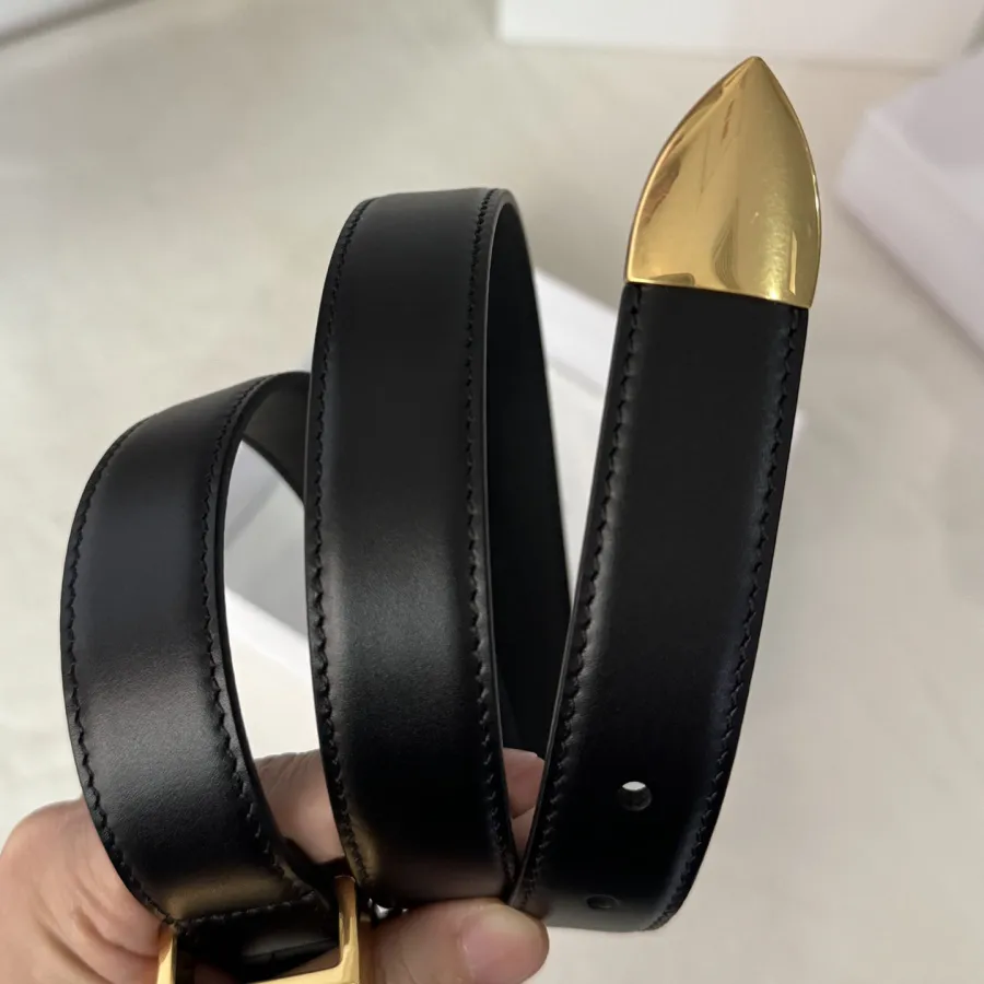 Saint Laurent Folk Buckle Belt In Black Brushed Leather With Gold/Silver Hardware 25mm