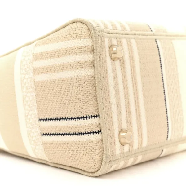 Dior Medium Stripes Lady D-Lite Beige Embroidered Canvas Gold Hardware - Image 4