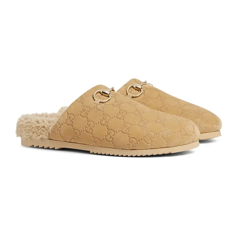 Gucci horseshoe buckle baotou round headed brown flat bottom slippers