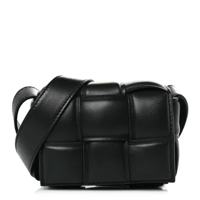 Bottega Veneta Maxi Intreccio Padded Mini Candy Cassette Crossbody Bag Black Lambskin Leather
