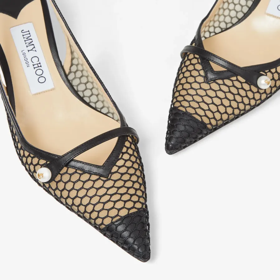 JIMMY CHOO Black fishnet mesh Splicing and splicing leather high heels