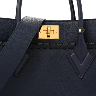 Louis Vuitton On My Side MM Navy Braided Mahina Calfskin Leather Brass Hardware