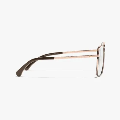 CHANEL square frame glasses black rose gold color size 57口16-145
