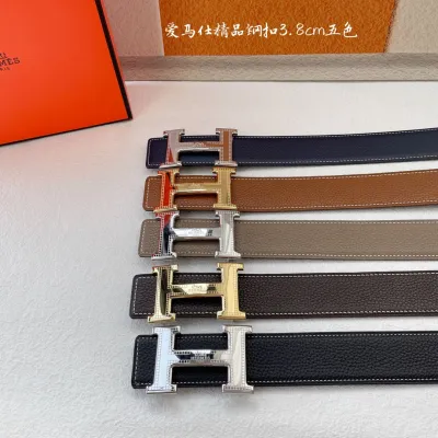 Hermès Men' s H Buckle Belt In Black/Etoupe/Brown Calfskin With Gold/Silver Hardware 38mm