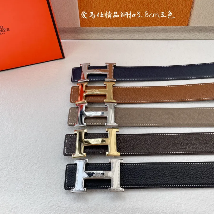 Hermès Men' s H Buckle Belt In Black/Etoupe/Brown Calfskin With Gold/Silver Hardware 38mm