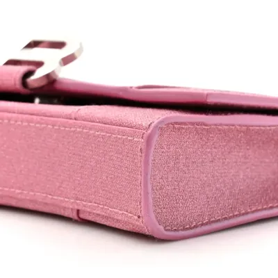 Balenciaga XS Hourglass Wallet On Chain Sweet Pink Sparkling Fabric Silver Hardware