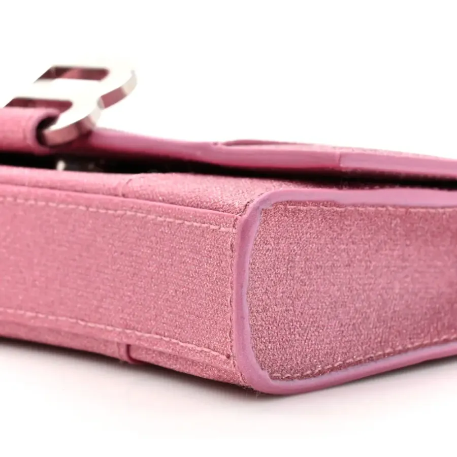 Balenciaga XS Hourglass Wallet On Chain Sweet Pink Sparkling Fabric Silver Hardware