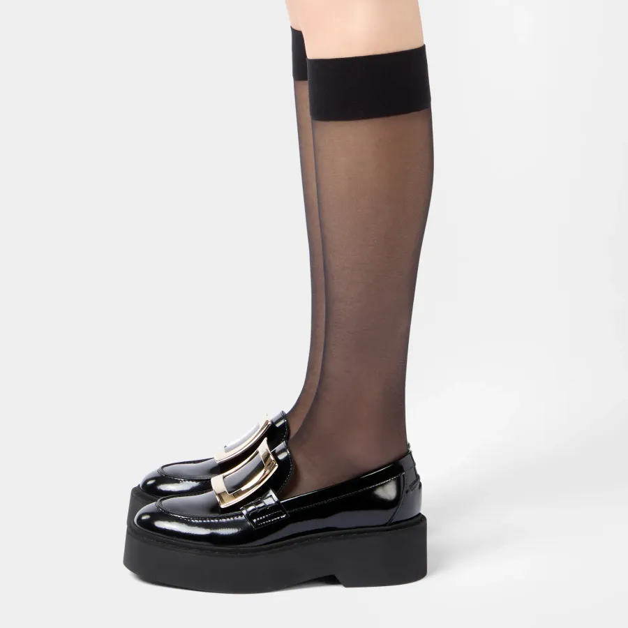 Roger Vivier Viv' Rangers Loafers In Black Patent Leather With Metal Buckle (Heel Height 5.5cm)