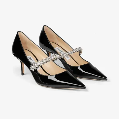JIMMY CHOO Crystal decorated black patent leather heels