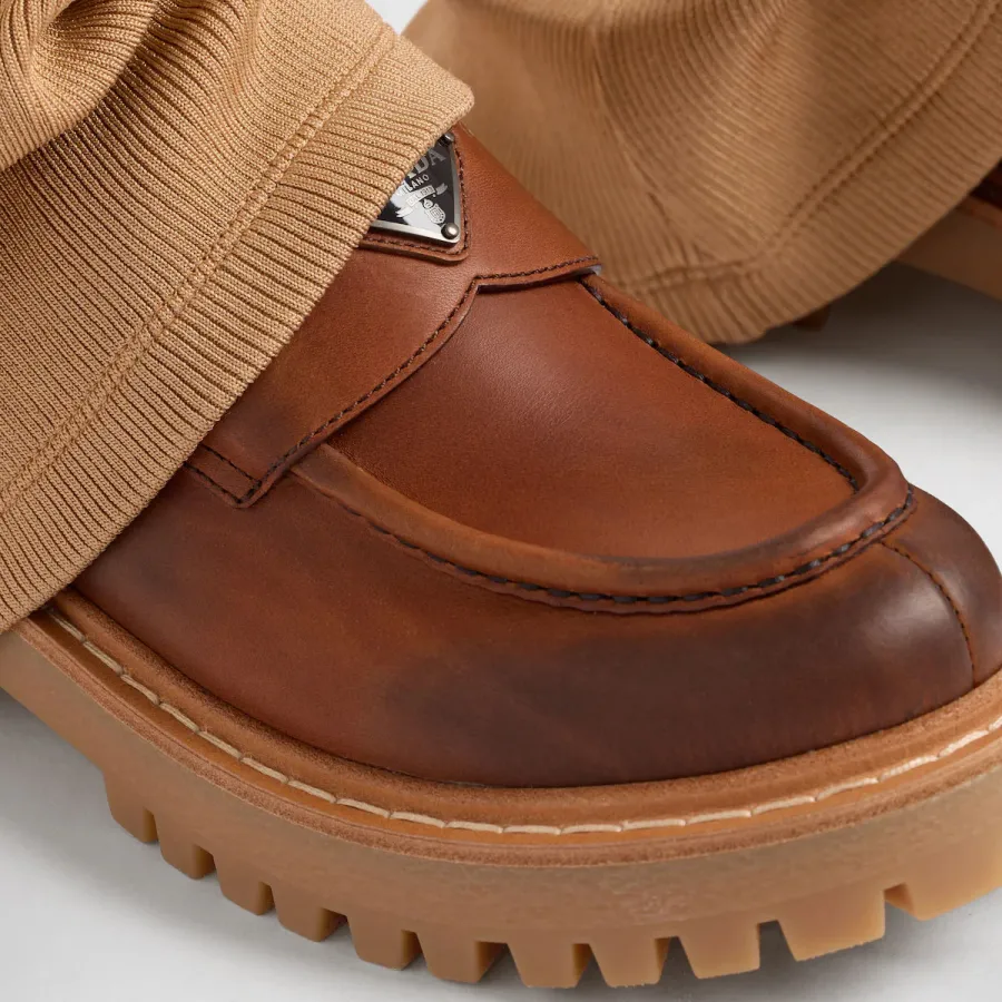 PRADA Cognac leather loafers