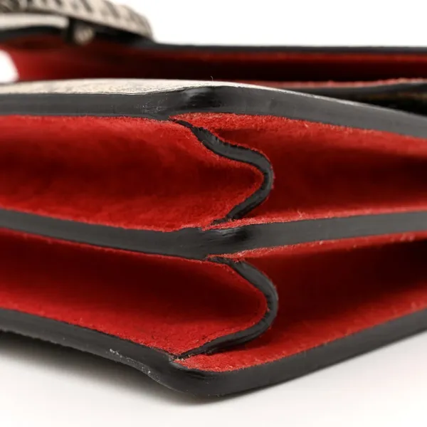 Gucci Small Dionysus Shoulder Bag Red GG Supreme Monogram Coated Canvas Aged Silver Hardware - Image 4