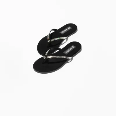 Chanel black with silver suede suede and rhinestones Slippers