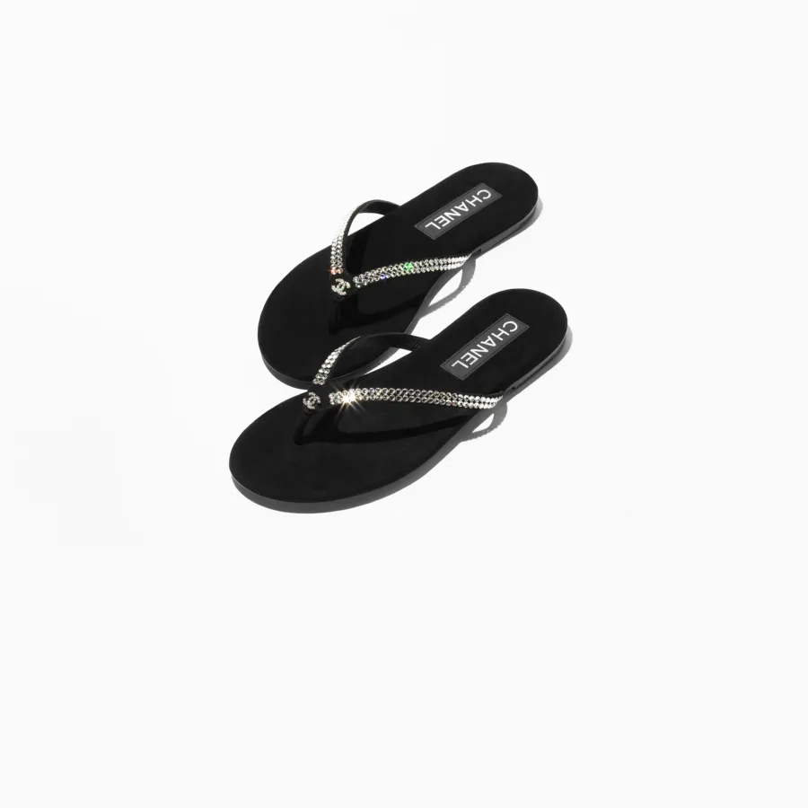Chanel black with silver suede suede and rhinestones Slippers