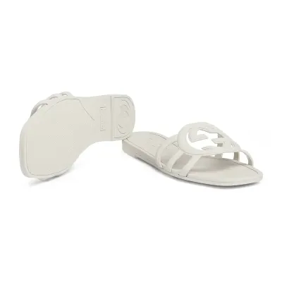 Gucci square head white flat bottom slippers