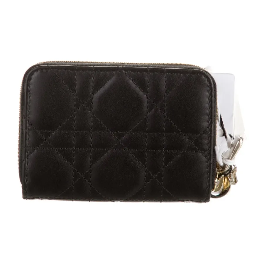 Dior Medium Lady Dior Zip Compact Wallet Black Calfskin Leather Gold Hardware