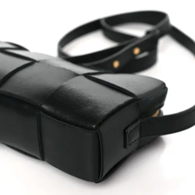 Bottega Veneta Mini Intreccio Cassette Phone Pouch Crossbody Bag Black Lambskin Leather