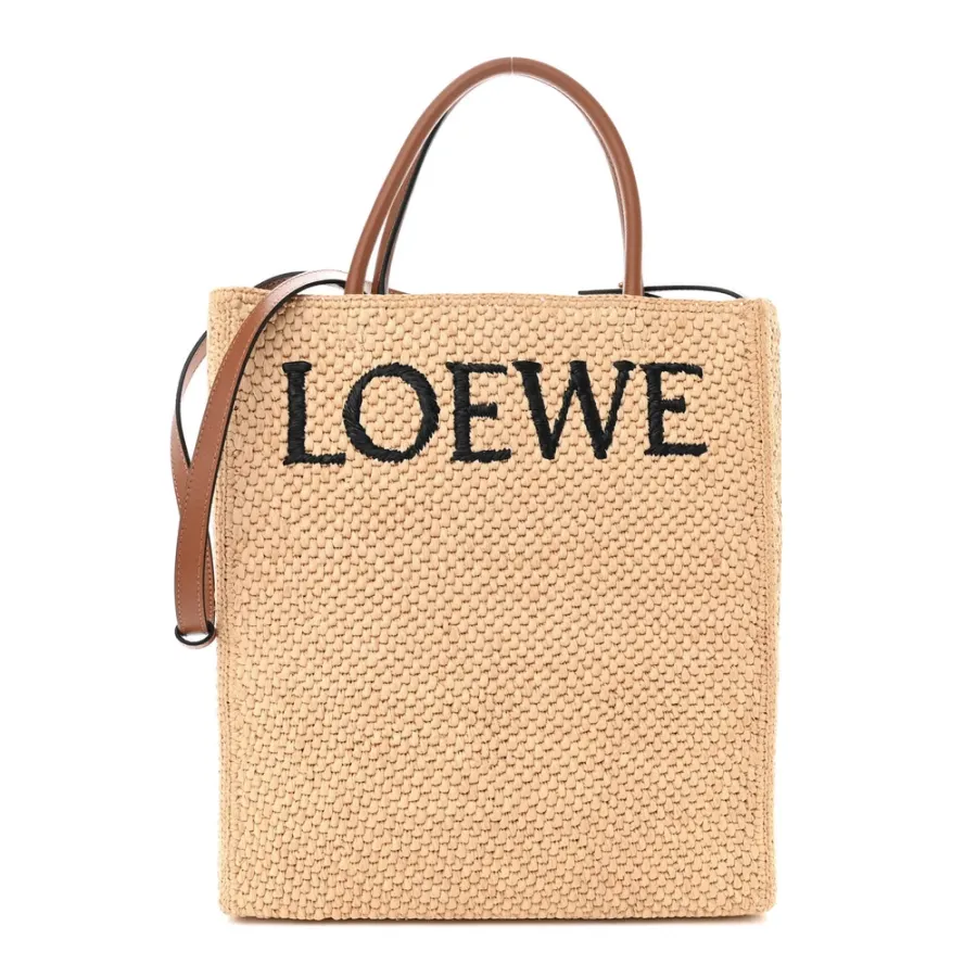 Loewe Standard A4 Tote Bag Natural/Black Raffia & Calfskin Leather