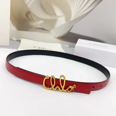 Chloe Logo Buckle Belt In Gold/Khaki/Brown/Red/Pink Calfskin With Gold Hardware 20mm