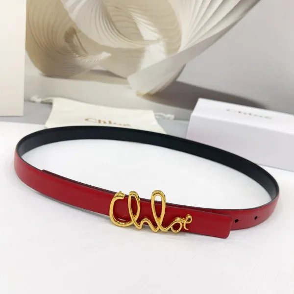 Chloe Logo Buckle Belt In Gold/Khaki/Brown/Red/Pink Calfskin With Gold Hardware 20mm - Image 6