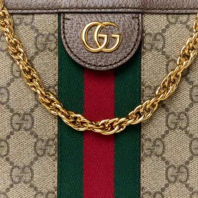 Gucci Small Web Ophidia Chain Shoulder Bag Beige/Brown GG Supreme Monogram Canvas Gold Hardware