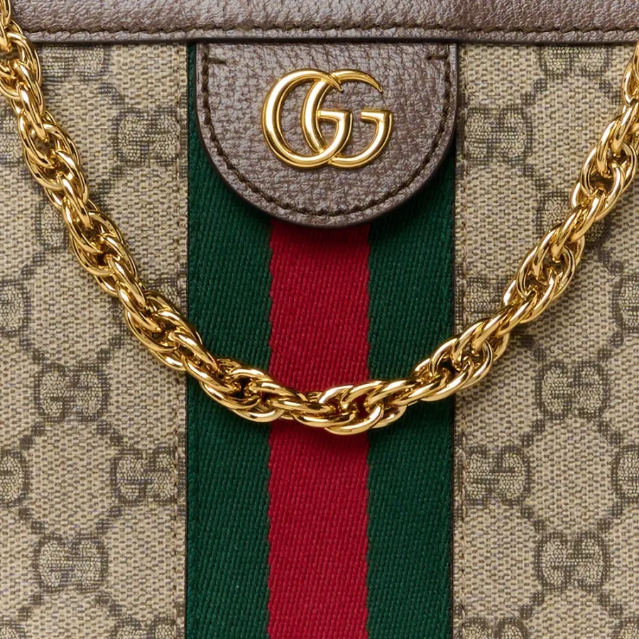 Gucci Small Web Ophidia Chain Shoulder Bag Beige/Brown GG Supreme Monogram Canvas Gold Hardware