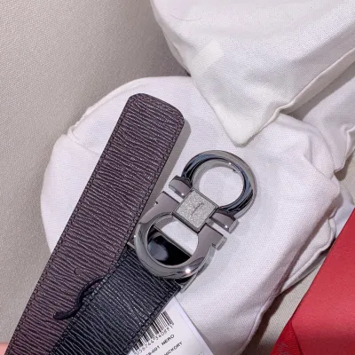 Ferragamo Men's Double Gancini Buckle Reversible Belt In Black/Brown Calfskin With Gold/Silver Hardware 35mm