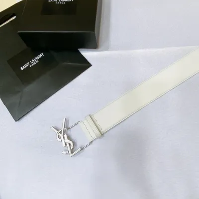 Saint Laurent Pairs Belt In White/Brown/Black/Coffee Smooth Calfskin With Gold Hardware 50mm