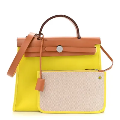 Hermès H Berline Herbag Zip 31 PM Lime Toile & Vache Hunter Leather Palladium Silver Hardware