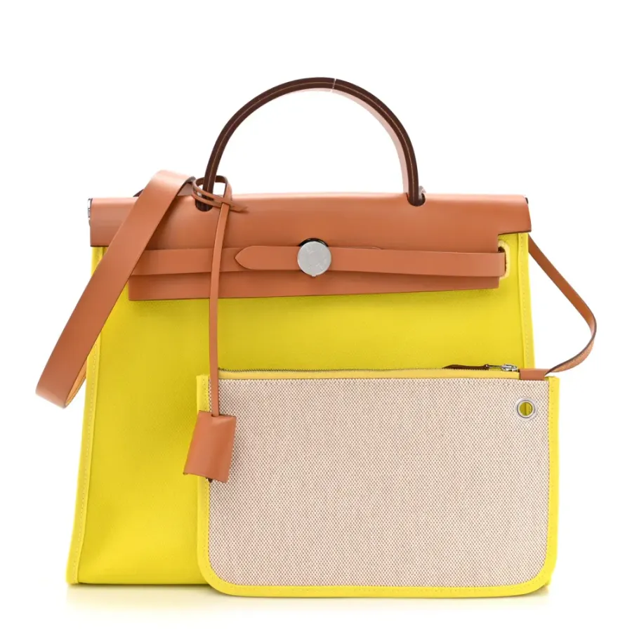 Hermès H Berline Herbag Zip 31 PM Lime Toile & Vache Hunter Leather Palladium Silver Hardware