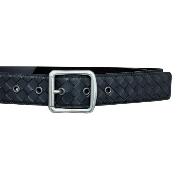 Bottega Veneta Men's Square Buckle Intrecciato Belt In Black/Coffee/Blue/Grey Calfskin With Silver/Black Hardware 40mm - Image 10