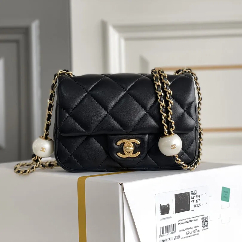 Chanel Double pearl CF chain bag 17/20.5cm White/Black Crossbody Bags