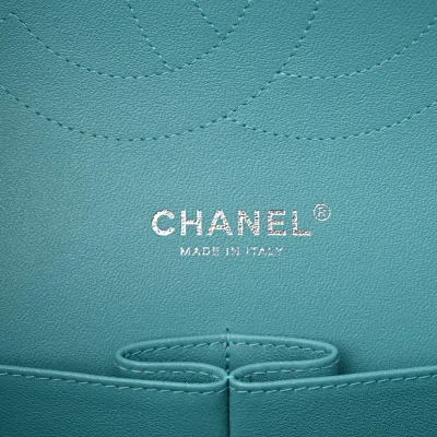 Chanel Double Flap Jumbo Turquoise Quilted Lambskin Leather Silver Hardware