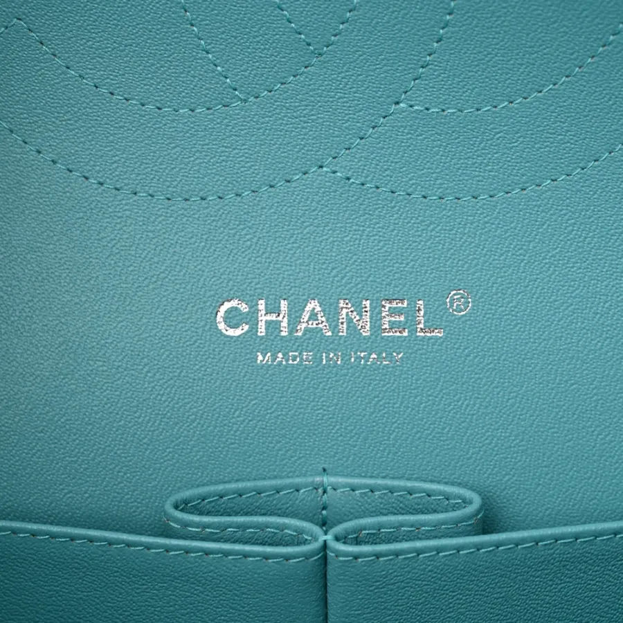 Chanel Double Flap Jumbo Turquoise Quilted Lambskin Leather Silver Hardware