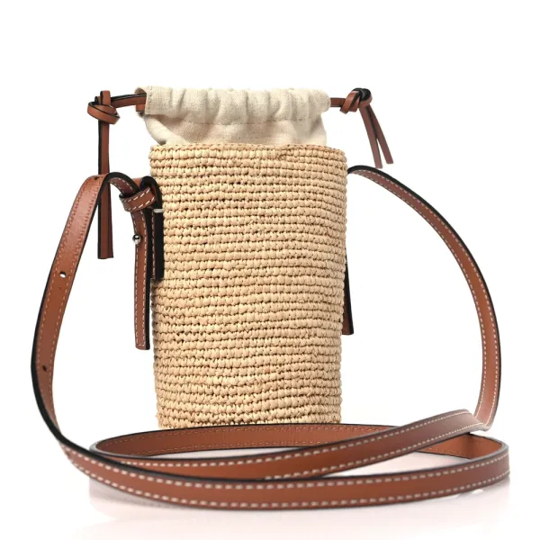 Loewe Paula’s Ibiza Bucket Bag Medium Natural/Tan Calfskin Leather & Raffia - Image 3