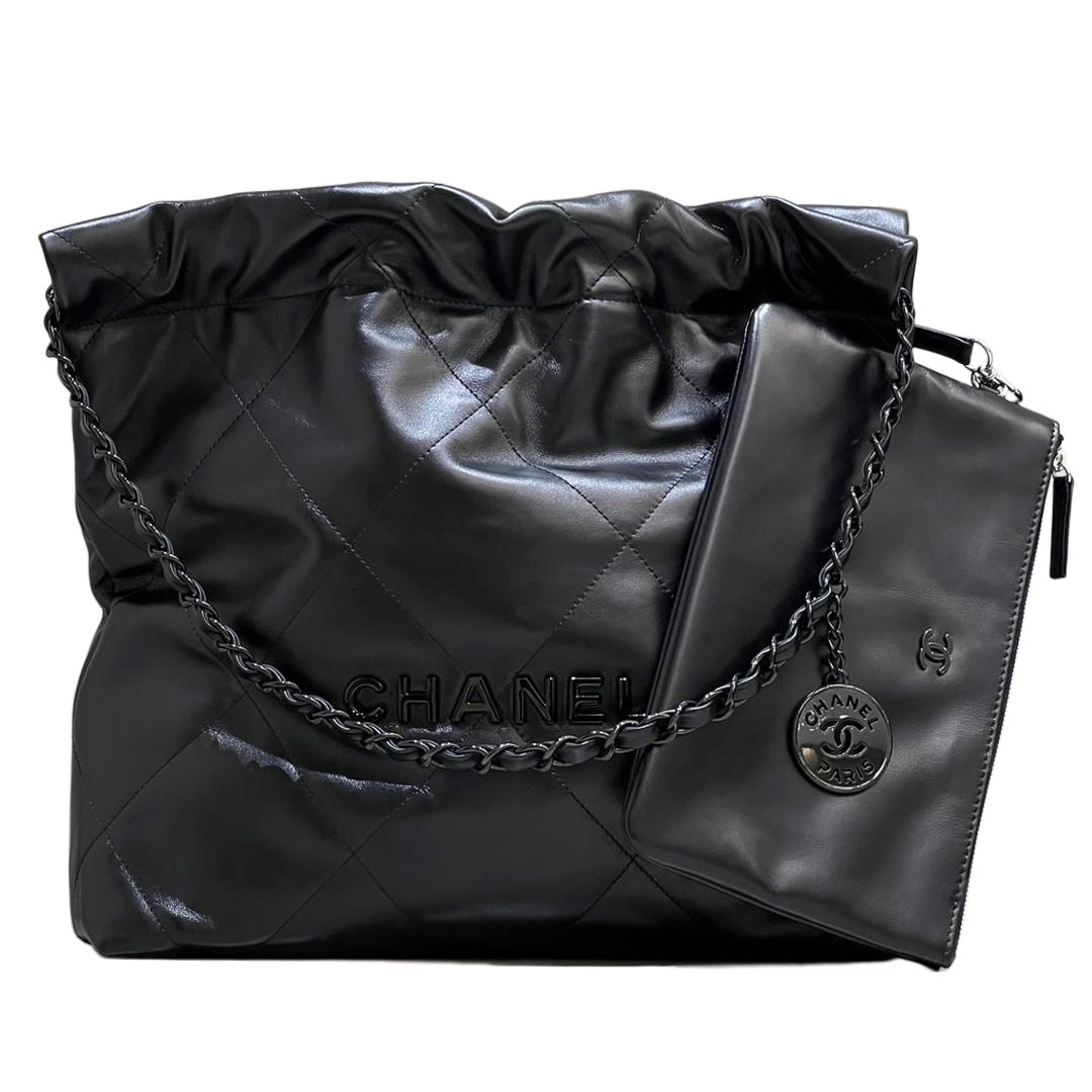 Chanel 22bags Preto Fivela Preta / Preto Fivela Prata Bolsas de Ombro