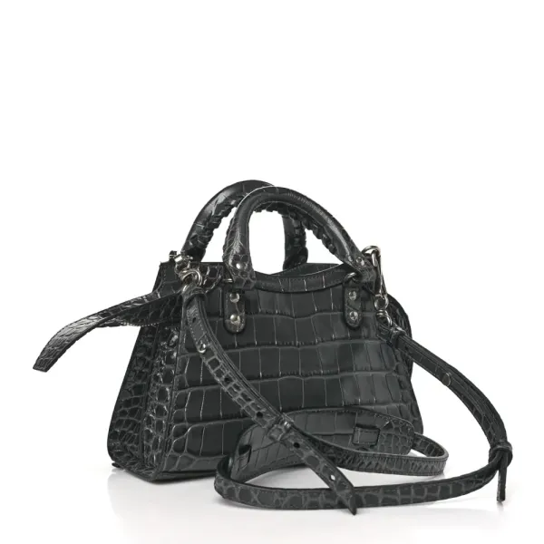 Balenciaga Mini Neo Classic City Bag Dark Grey Crocodile Embossed Calfskin Leather Silver Hardware - Image 3
